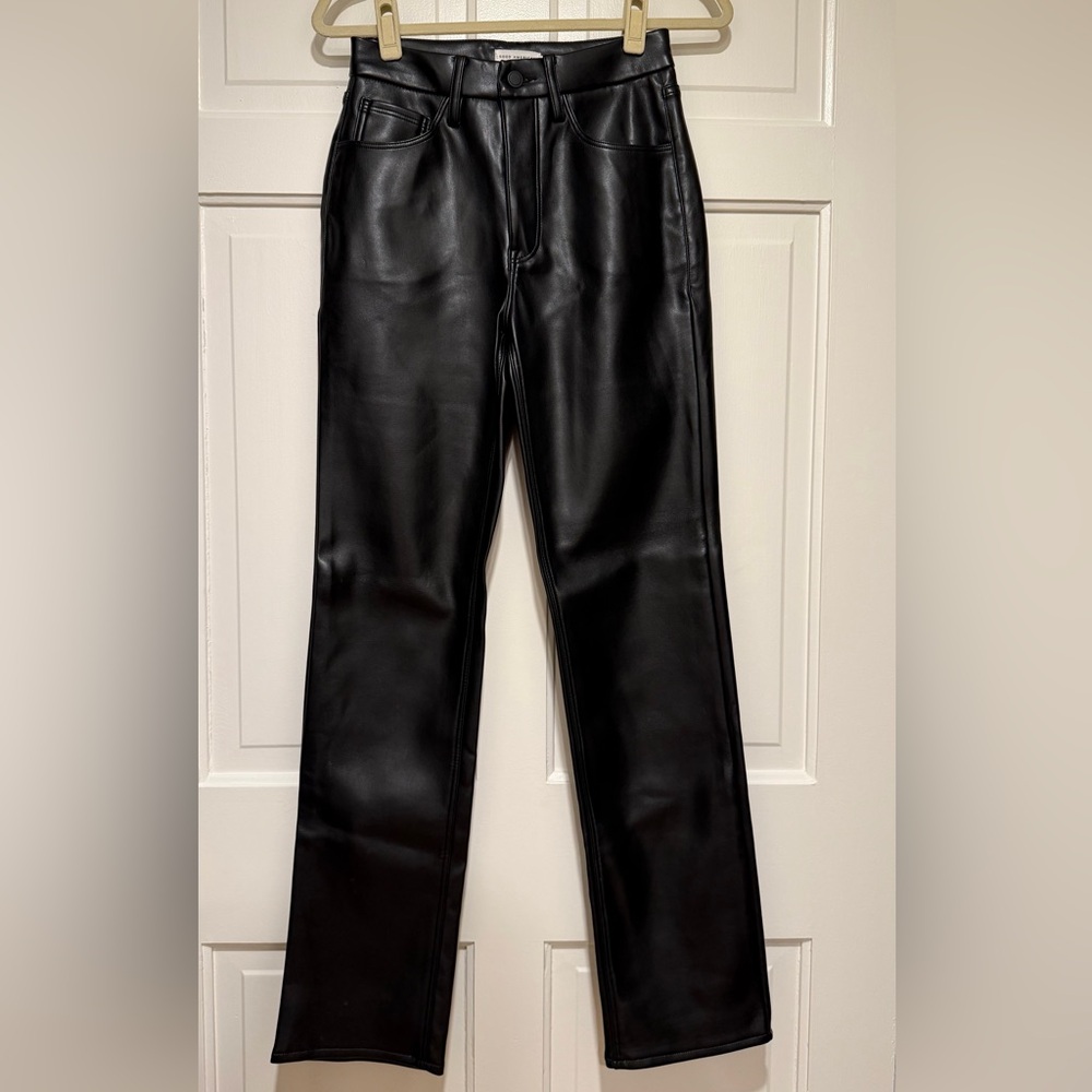 Good American Black Wide Leg Leather Pants